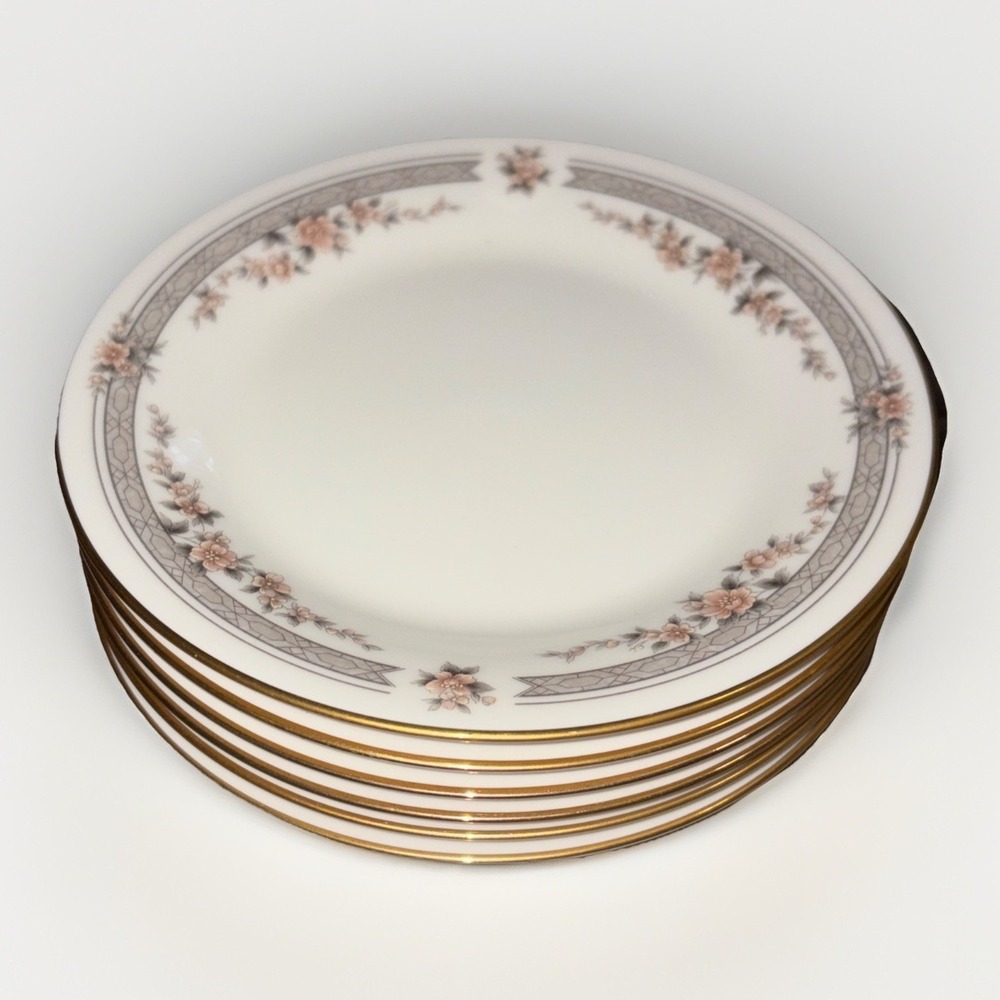 Noritake Fairview Salad Plates-  6-1/2" Pattern 7263 Set of 6 Gold Trim Discont.